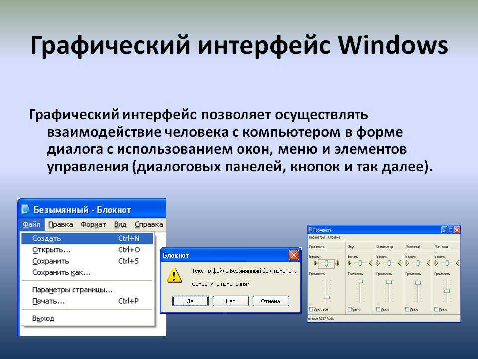 Операционная система windows интерфейс. Графический Интерфейс ОС Windows. Средства графического интерфейса операционной системы Windows. Графический Интерфейс Назначение. Графический пользовательский Интерфейс Windows.